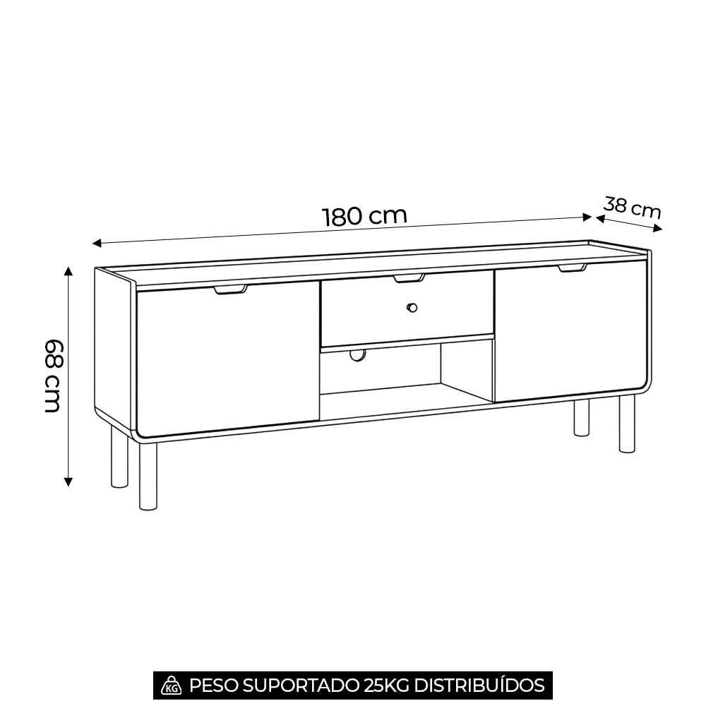 Rack TV 65 Pol 180cm 2 Portas Pé Madeira Luara Hanover/Off White A10 - Mpozenato