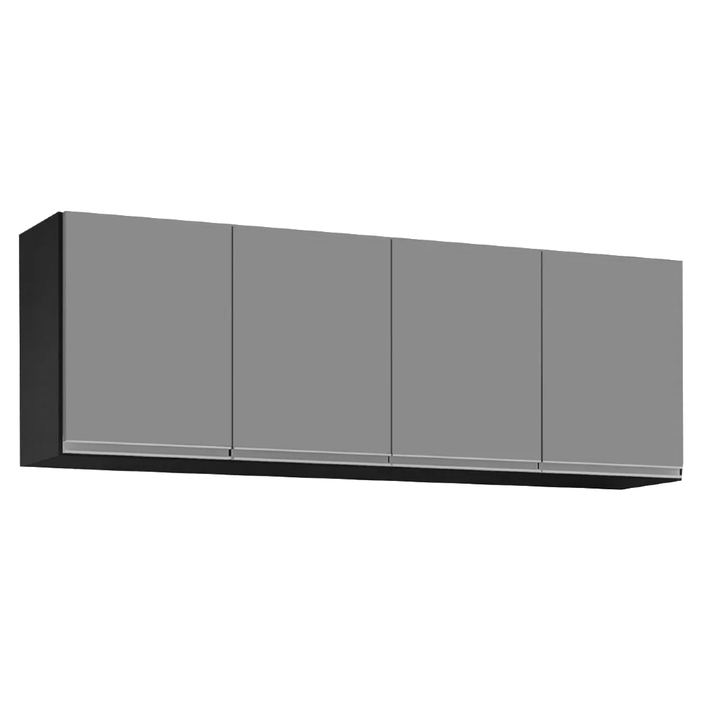 Armário de Cozinha Aéreo 160cm 4 Portas Nevada Preto/Cinza - Lumil