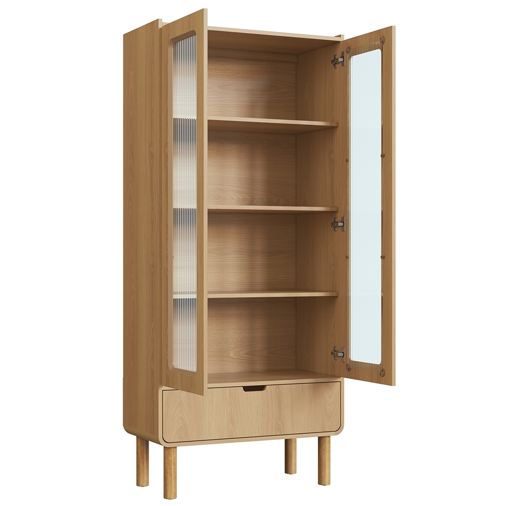 Cristaleira Porta de Vidro 80cm 2 Portas Pé Madeira Luara Hanover A10 - Mpozenato