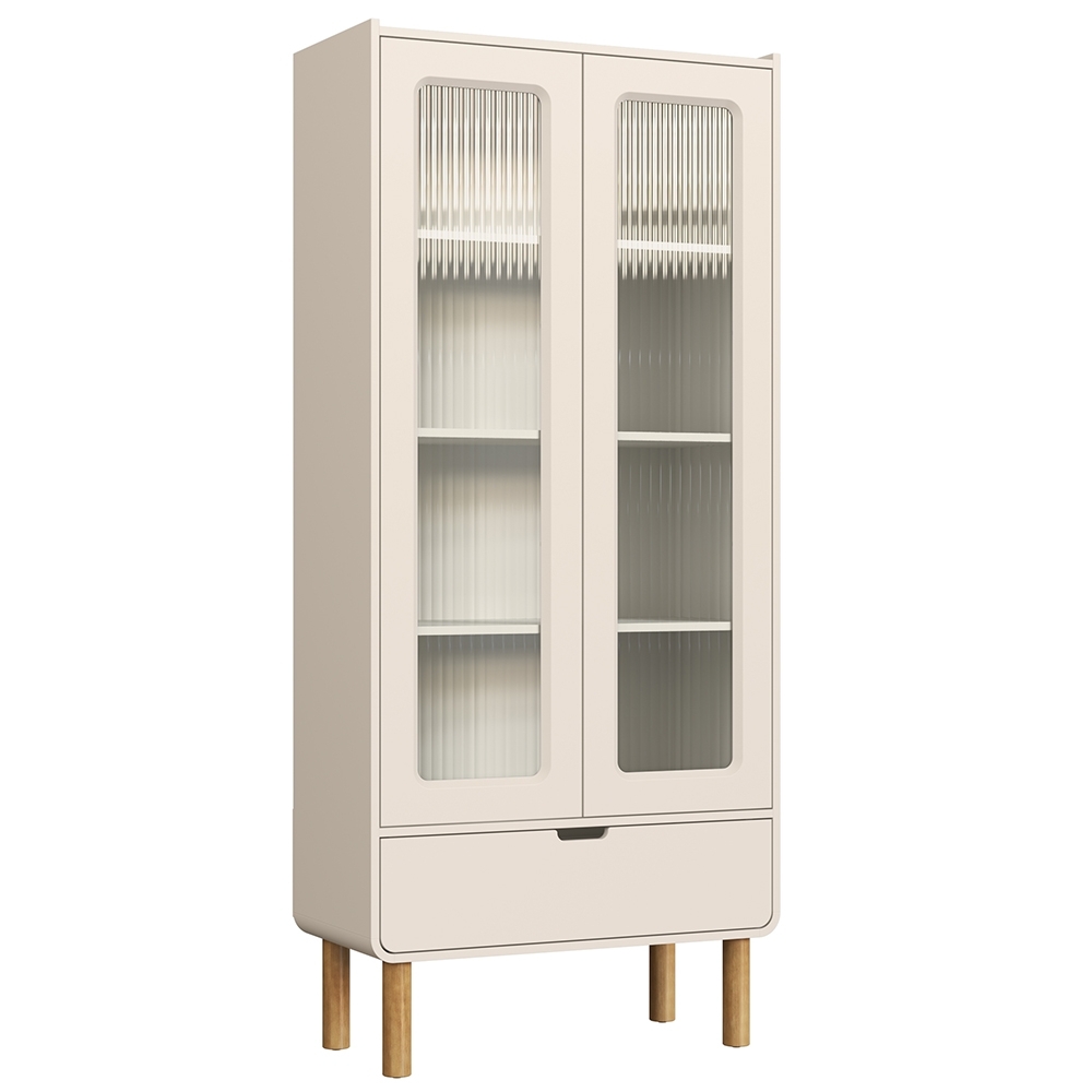 Cristaleira Porta de Vidro 80cm 2 Portas Pé Madeira Luara Off White A10 - Mpozenato