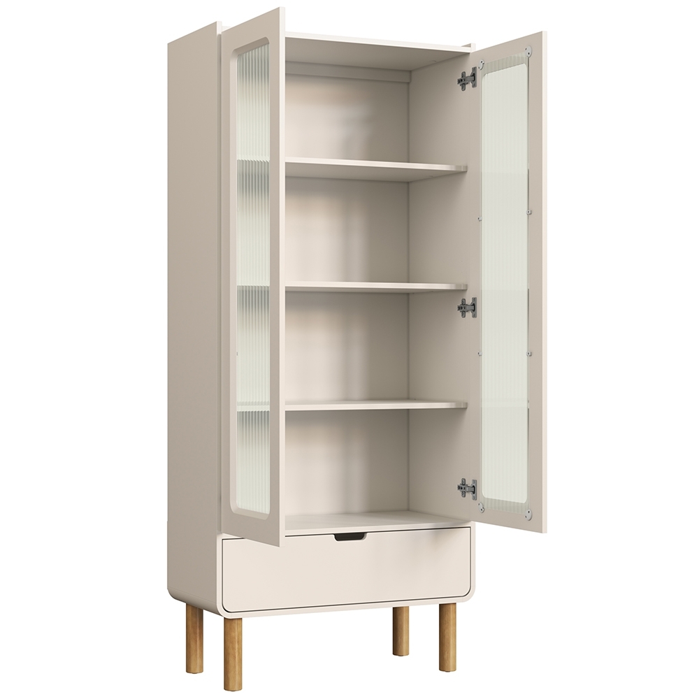 Cristaleira Porta de Vidro 80cm 2 Portas Pé Madeira Luara Off White A10 - Mpozenato