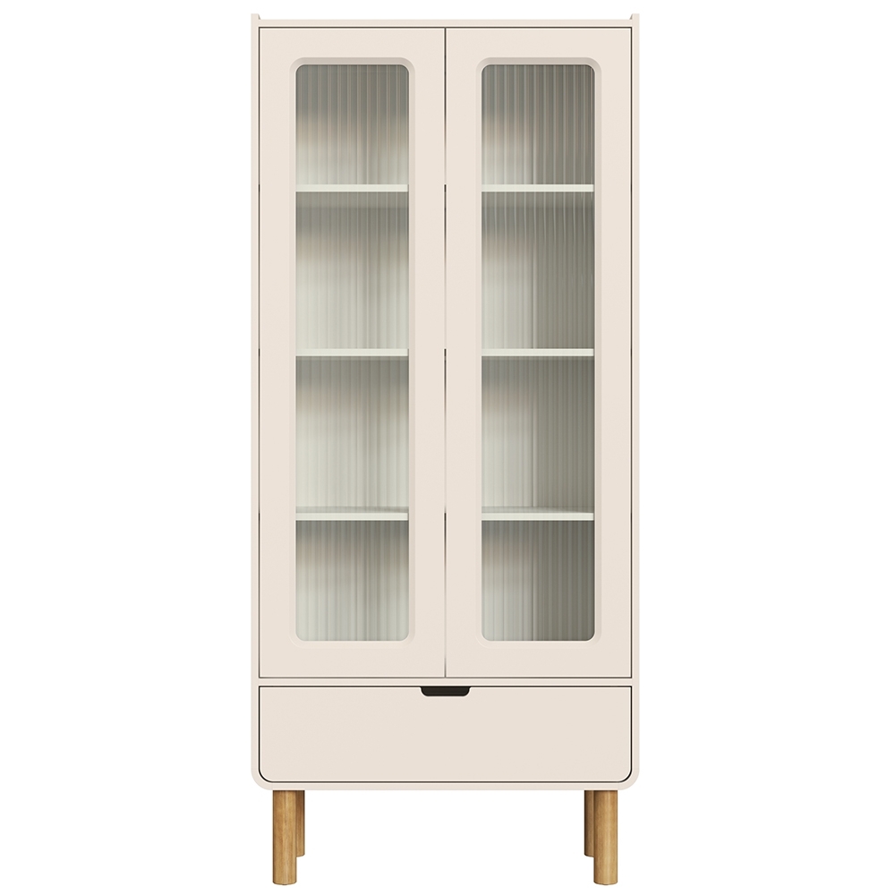 Cristaleira Porta de Vidro 80cm 2 Portas Pé Madeira Luara Off White A10 - Mpozenato