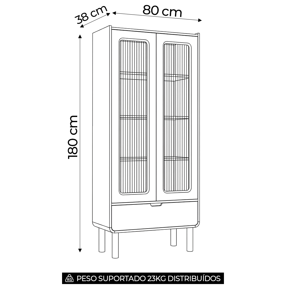 Cristaleira Porta de Vidro 80cm 2 Portas Pé Madeira Luara Off White A10 - Mpozenato