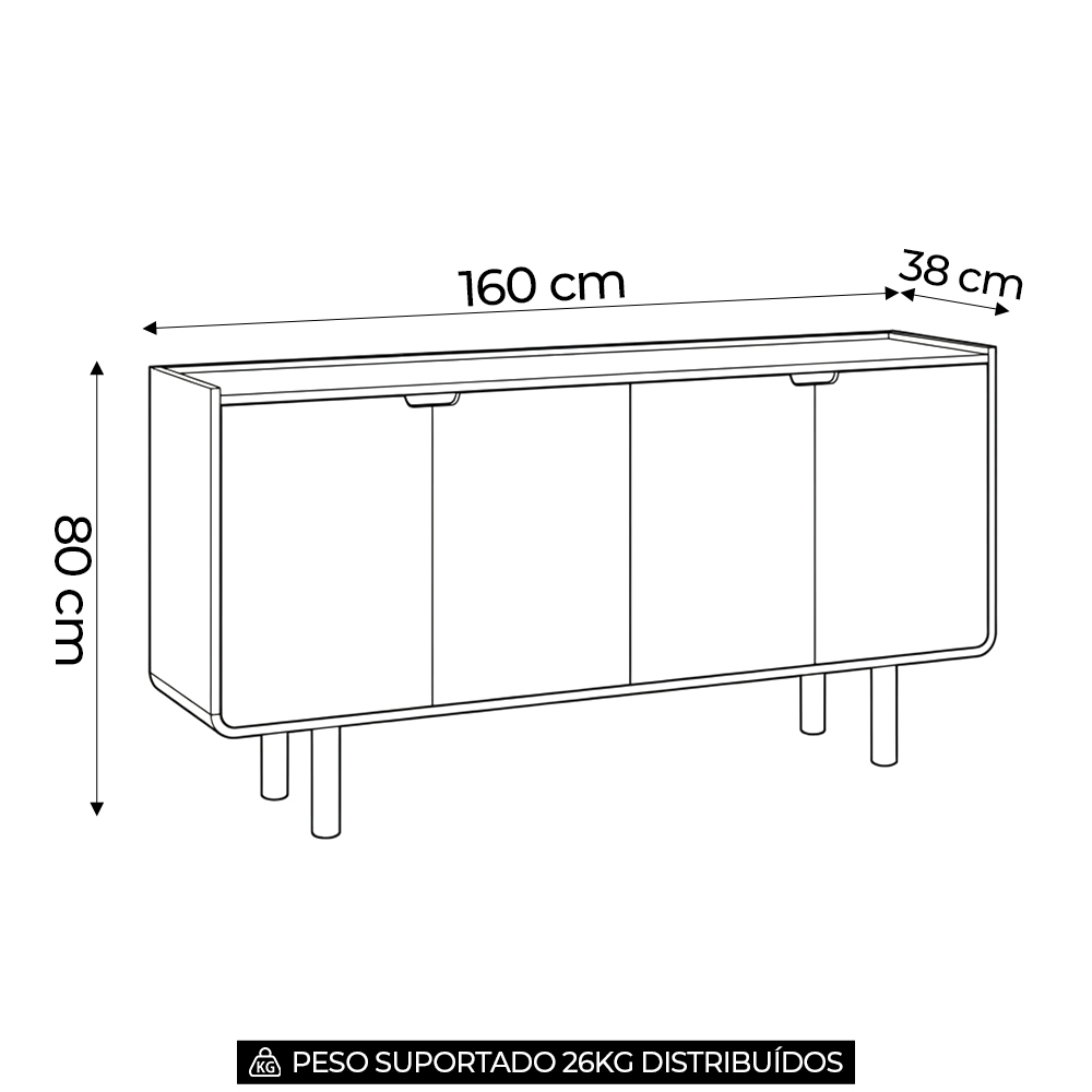 Buffet Aparador 160cm 4 Portas Pé Madeira Luara Hanover A10 - Mpozenato