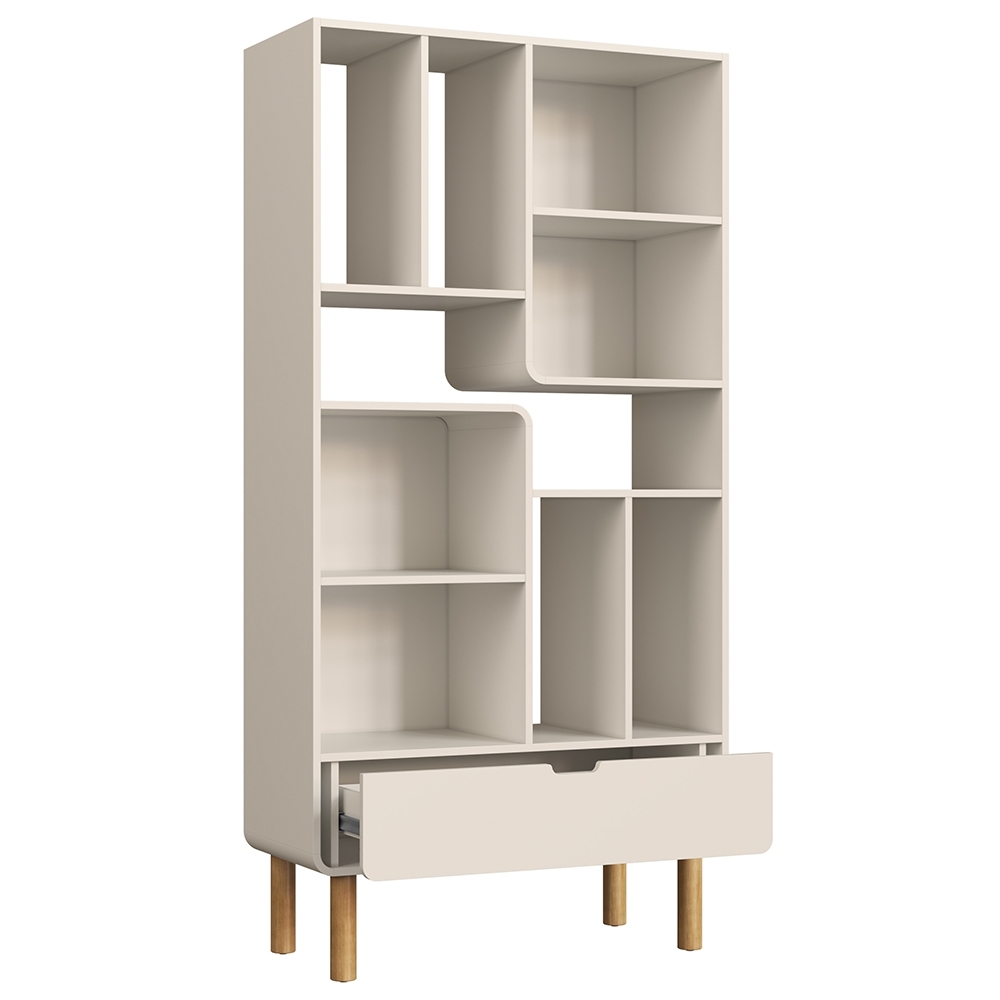 Mesa Escrivaninha e Estante Livreiro Pé Madeira Luara Off White A10 - Mpozenato