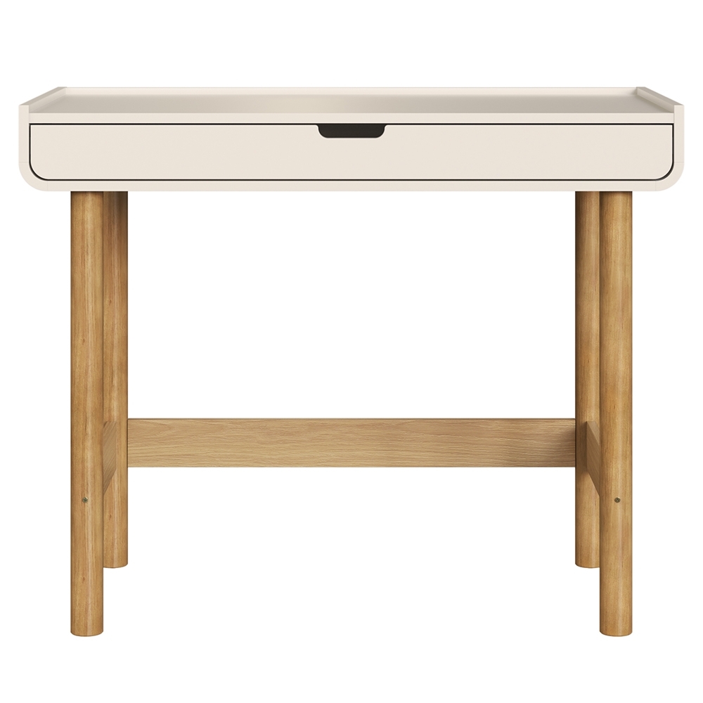Mesa Escrivaninha e Estante Livreiro Pé Madeira Luara Off White A10 - Mpozenato