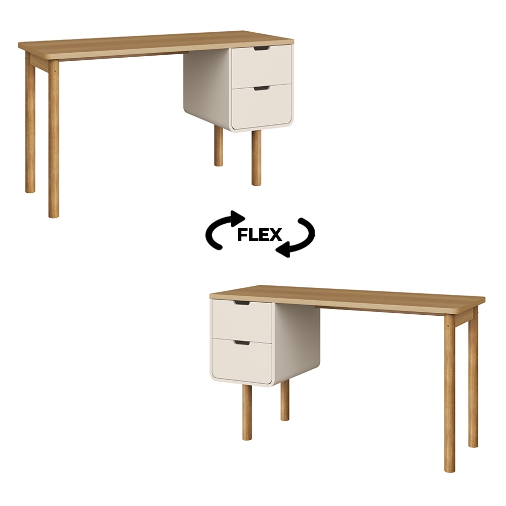 Mesa Escrivaninha 136cm 2 Gavetas Pé Madeira Luara Hanover/Off White A10 - Mpozenato