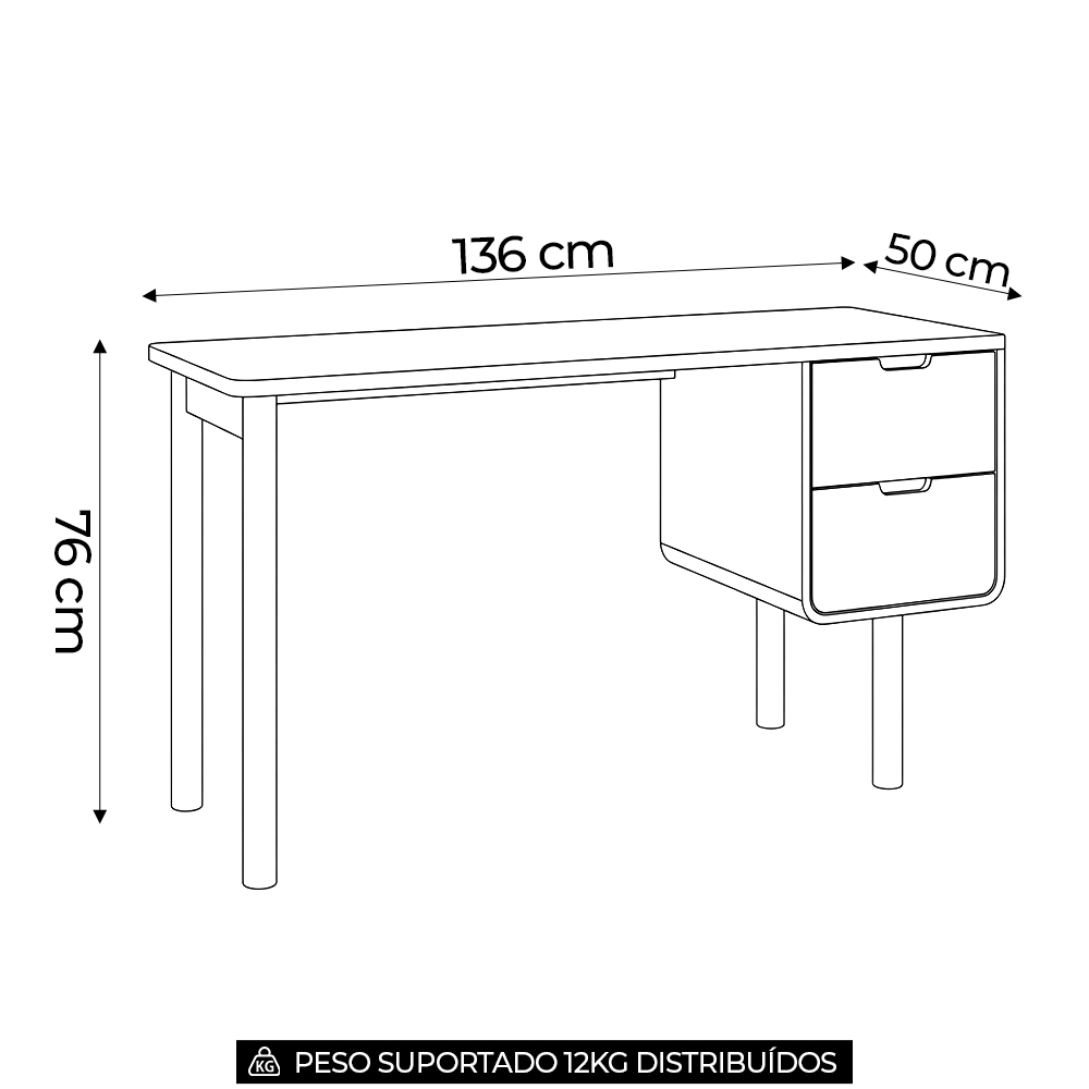 Mesa Escrivaninha 136cm 2 Gavetas Pé Madeira Luara Hanover/Off White A10 - Mpozenato