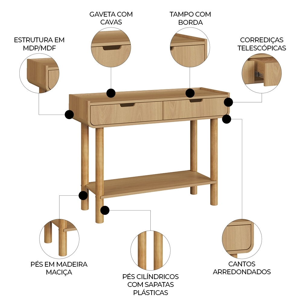 Aparador Sala de Estar 100cm 2 Gavetas Pé Madeira Luara Hanover A10 - Mpozenato