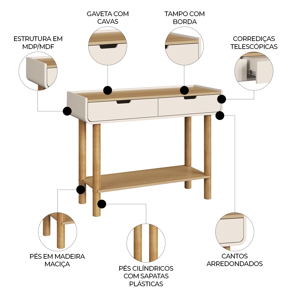 Aparador Sala de Estar 100cm 2 Gavetas Pé Madeira Luara Hanover/Off White A10 - Mpozenato