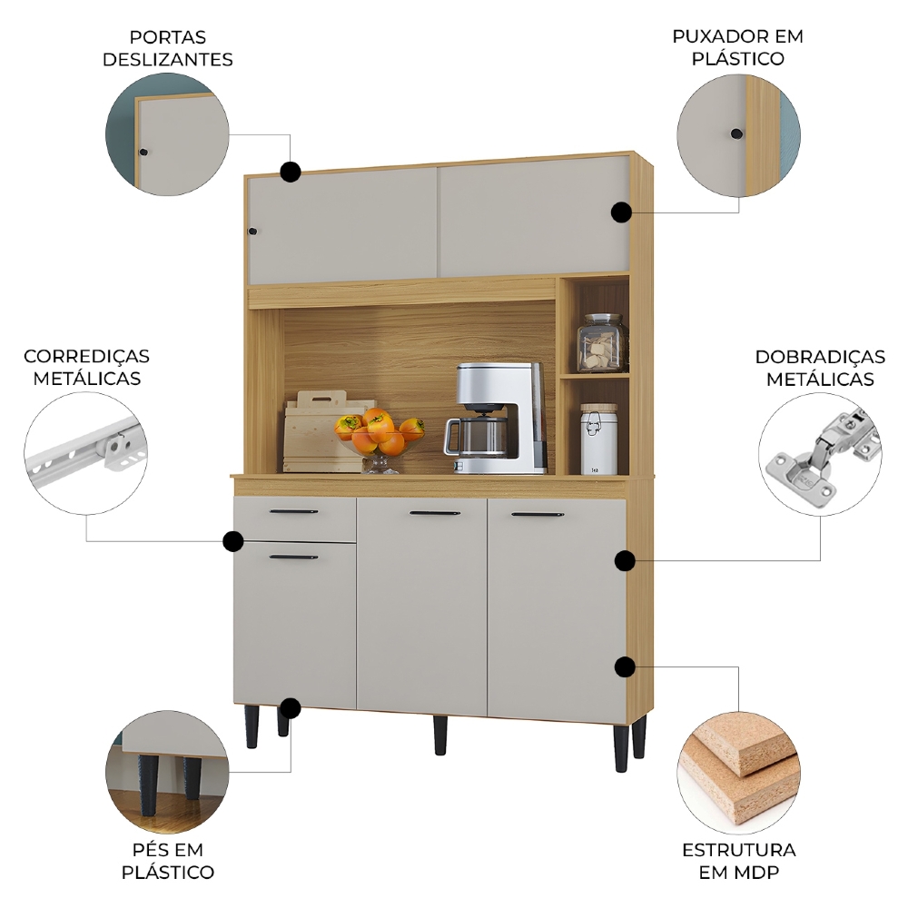 Armário de Cozinha Compacta 120cm Parisi Z46 Damasco/Off White - Mpozenato
