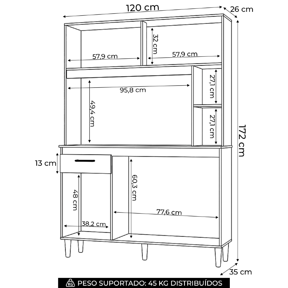 Armário de Cozinha Compacta 120cm Parisi Z46 Damasco/Off White - Mpozenato