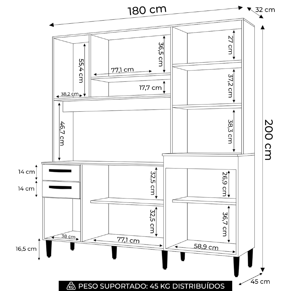 Armário de Cozinha Compacta 180cm Regina Z46 Damasco/Off White - Mpozenato
