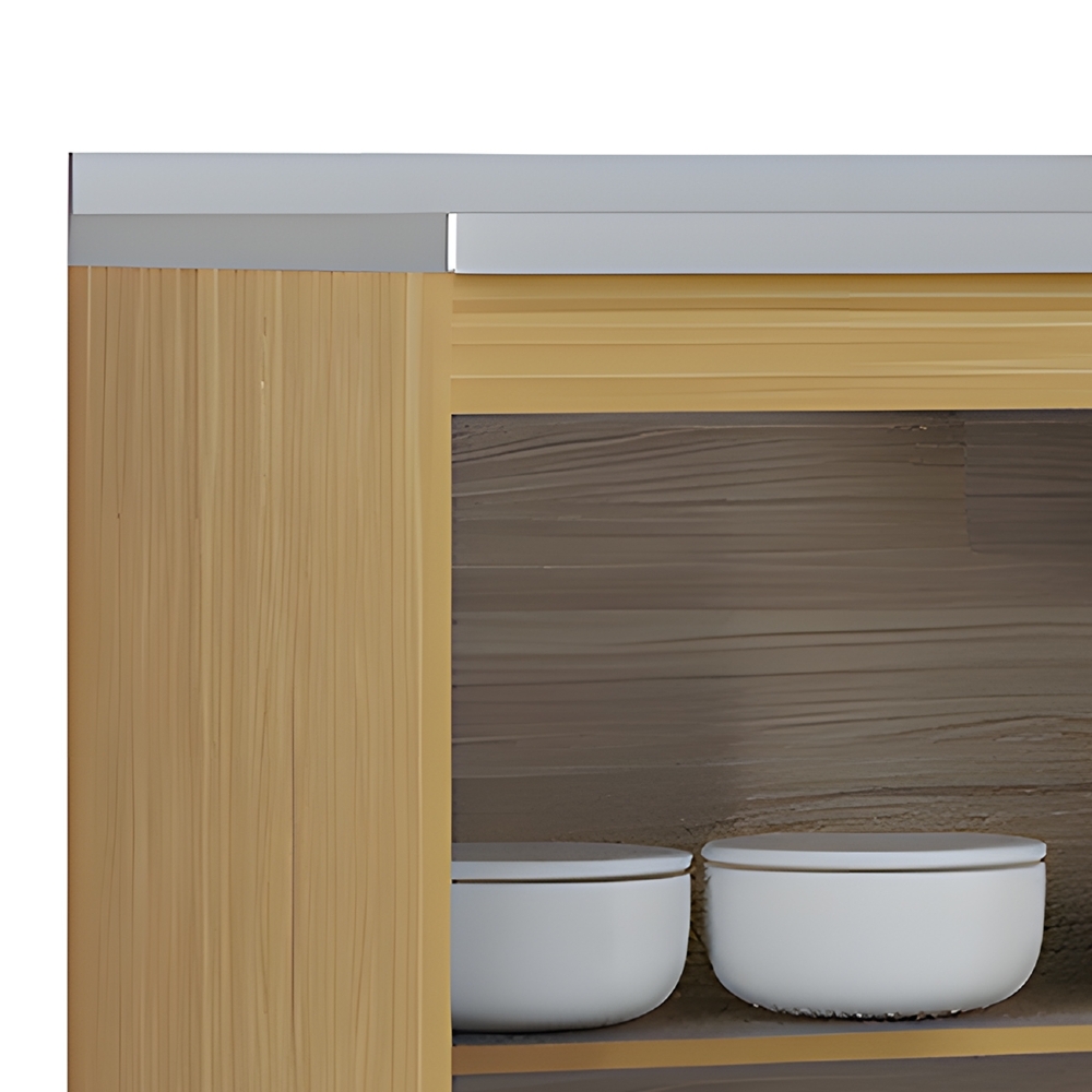 Balcão de Cozinha com Pia Inox 120cm 3 Portas 2 Gavetas Livy Z46 Damasco/Off White - Mpozenato