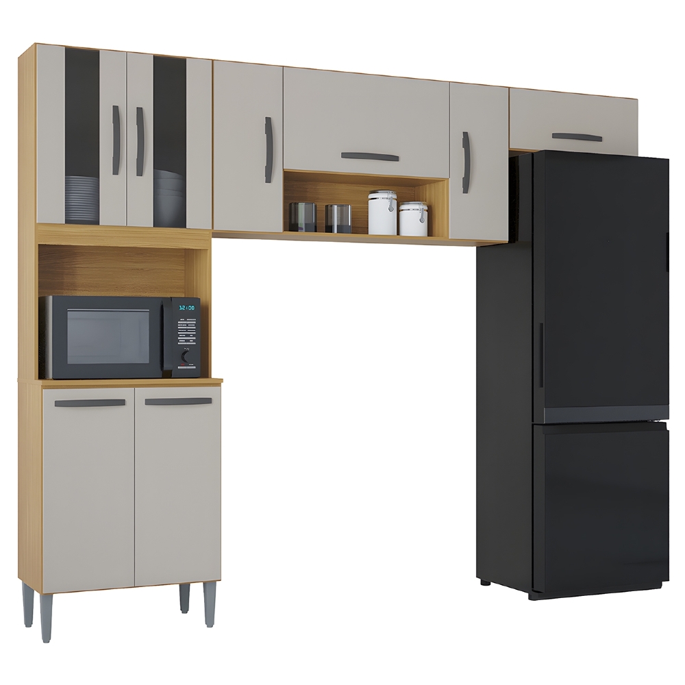Armário de Cozinha Compacta 244cm 8 Portas Livy Z46 Damasco/Off White - Mpozenato