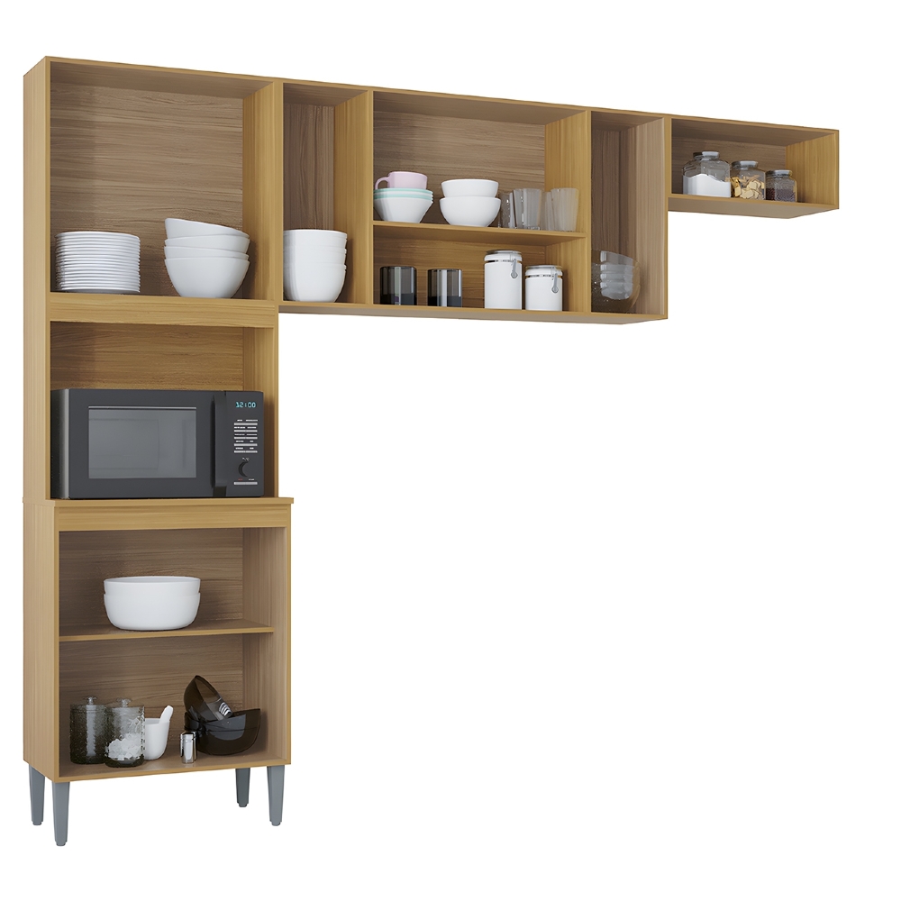 Armário de Cozinha Compacta 244cm 8 Portas Livy Z46 Damasco/Off White - Mpozenato