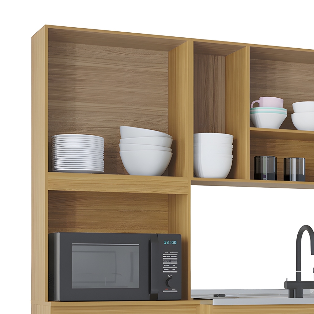 Cozinha Compacta Completa 244cm com Balcão e Pia Inox Livy Z46 Damasco/POff White - Mpozenato