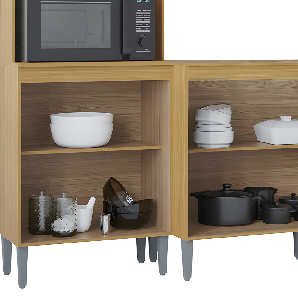 Armário de Cozinha Compacta e Balcão para Pia sem Tampo 244cm Livy Z46 Damasco/Off White - Mpozenato