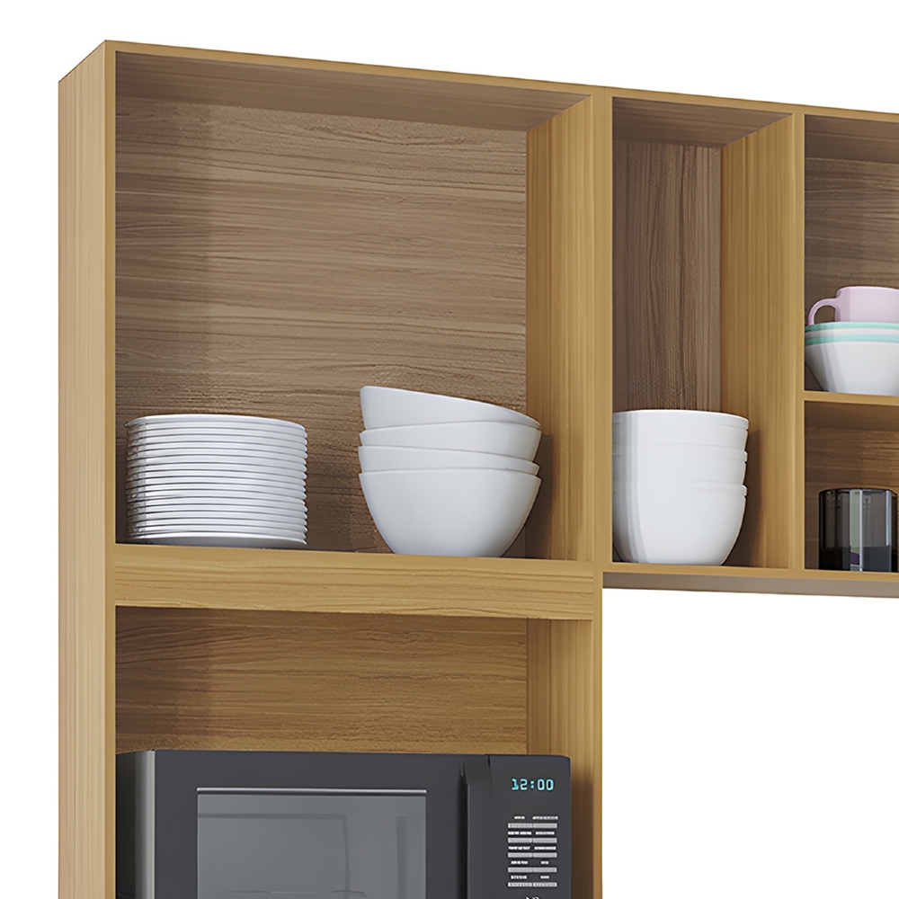 Armário de Cozinha Compacta e Balcão para Pia sem Tampo 244cm Livy Z46 Damasco/Off White - Mpozenato