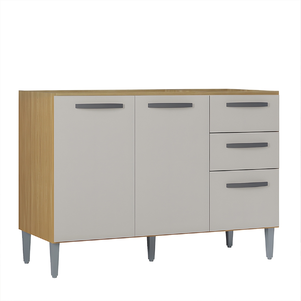 Balcão de Cozinha para Pia 120cm 3 Portas 2 Gavetas Livy Z46 Damasco/Off White - Mpozenato