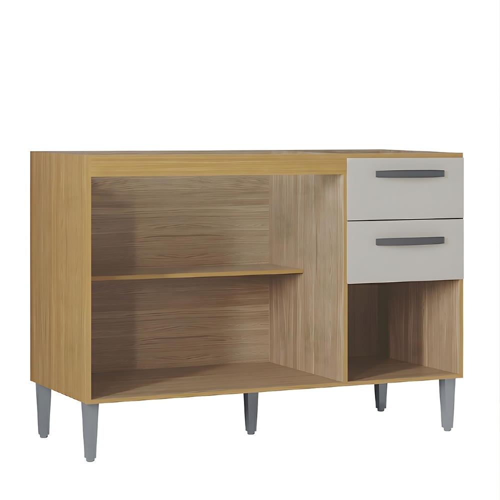 Balcão de Cozinha para Pia 120cm 3 Portas 2 Gavetas Livy Z46 Damasco/Off White - Mpozenato