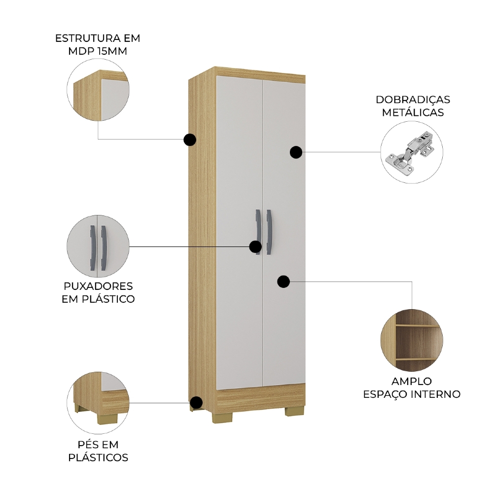 Armário Multiuso 52cm 2 Portas Muniz Z46 Damasco/Off White - Mpozenato