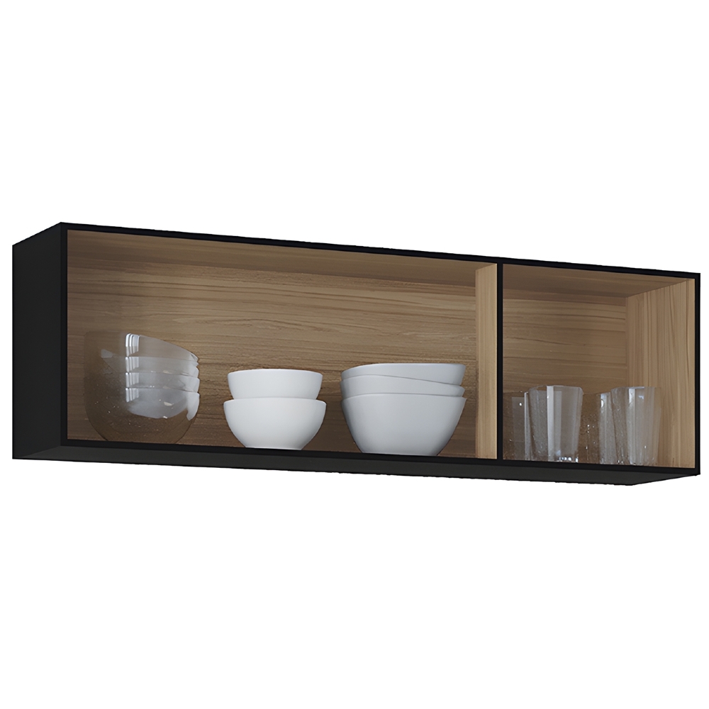 Armário Aéreo de Cozinha 120cm 3 Portas Classic Preto - Poquema