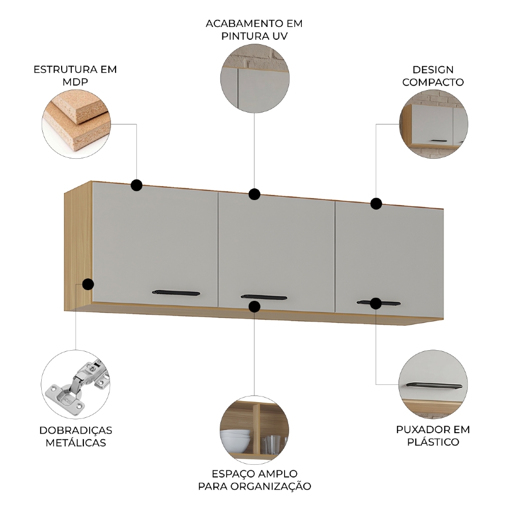 Armário de Cozinha Aéreo 120cm Classic Damasco/Off Z46 - Mpozenato