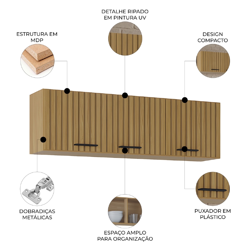 Armário de Cozinha Aéreo 120cm Classic Ripado Damasco Z46 - Mpozenato