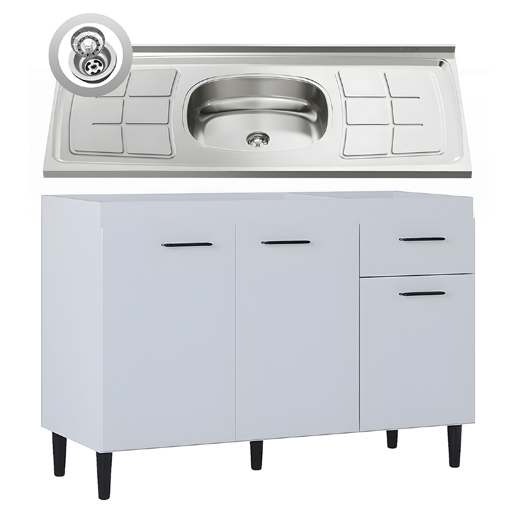 Balcão de Cozinha Com Pia Inox 120cm Classic Z46 Branco - Mpozenato