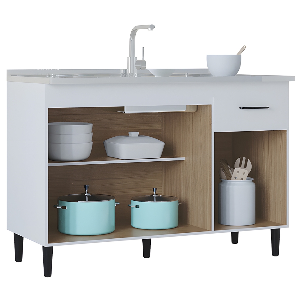 Balcão de Cozinha Com Pia Inox 120cm Classic Z46 Branco - Mpozenato