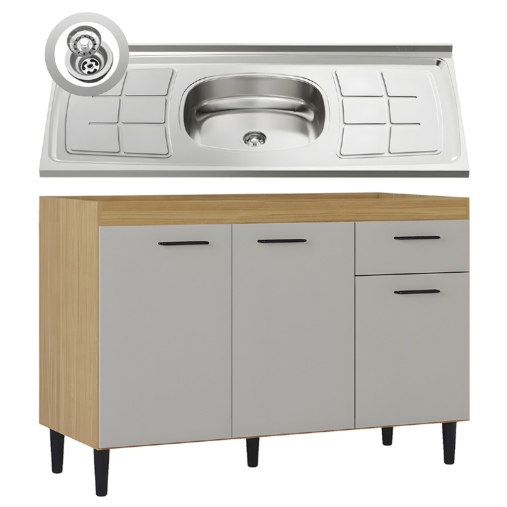 Balcão de Cozinha Com Pia 120cm Classic Damasco/Off Z46 - Mpozenato