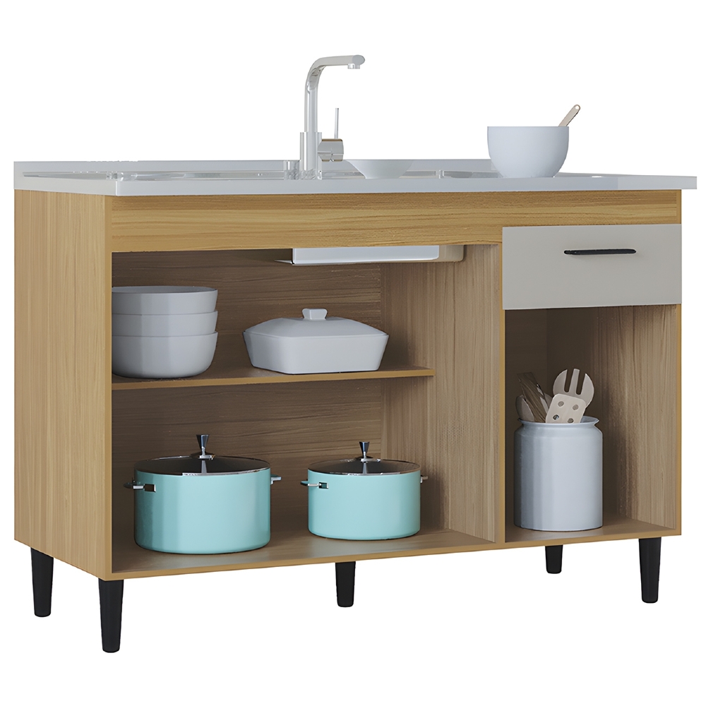 Balcão de Cozinha Com Pia 120cm Classic Damasco/Off Z46 - Mpozenato