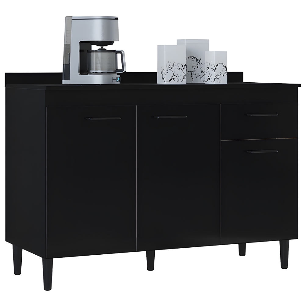 Balcão Cozinha Pia 120cm com Tampo Classic Z46 Preto/Marmore - Mpozenato