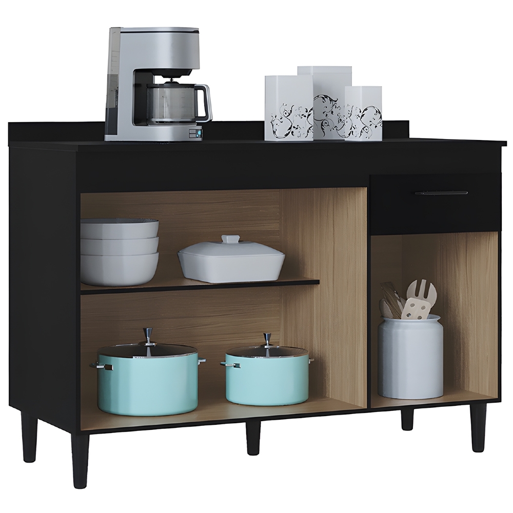 Balcão Cozinha Pia 120cm com Tampo Classic Z46 Preto/Marmore - Mpozenato