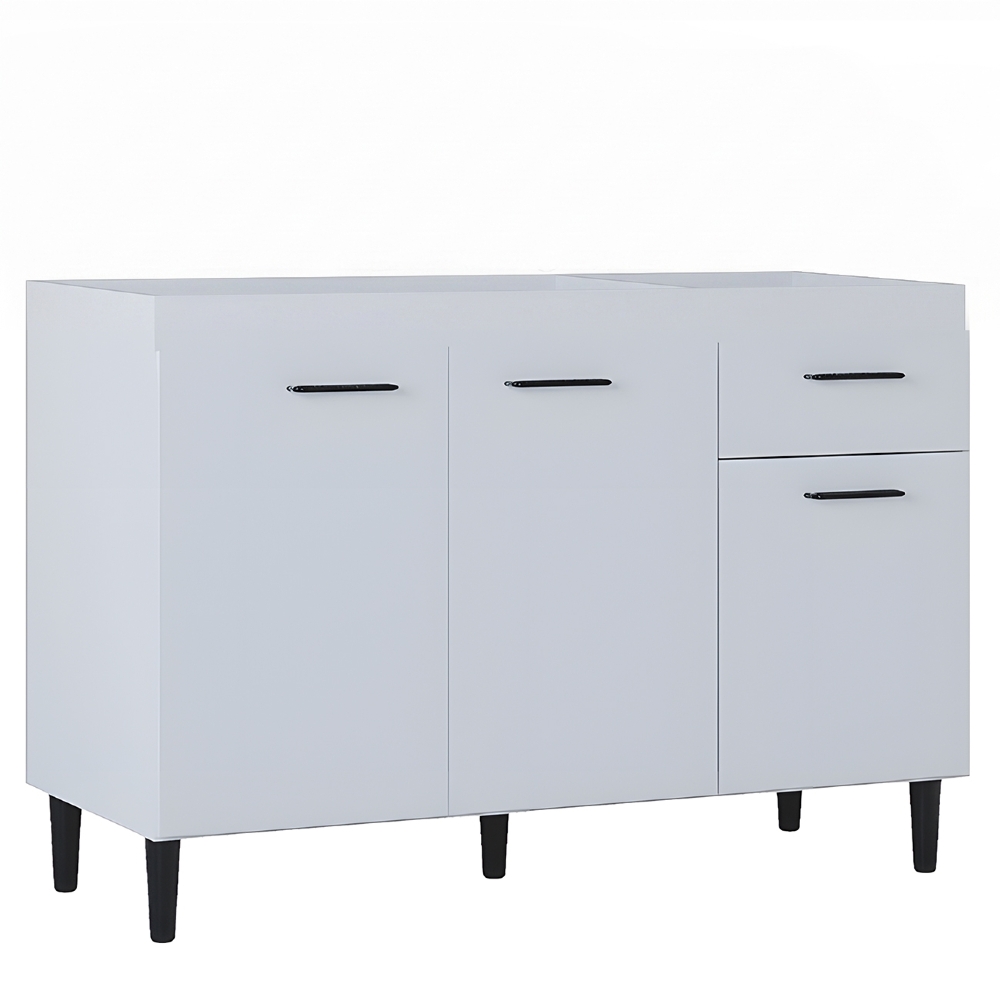 Balcão Gabinete Para Pia 120cm 3 Portas Sem Tampo Branco - Poquema
