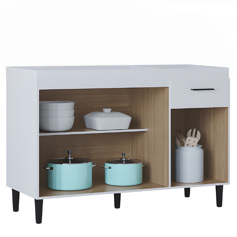 Balcão Gabinete Para Pia 120cm 3 Portas Sem Tampo Branco - Poquema