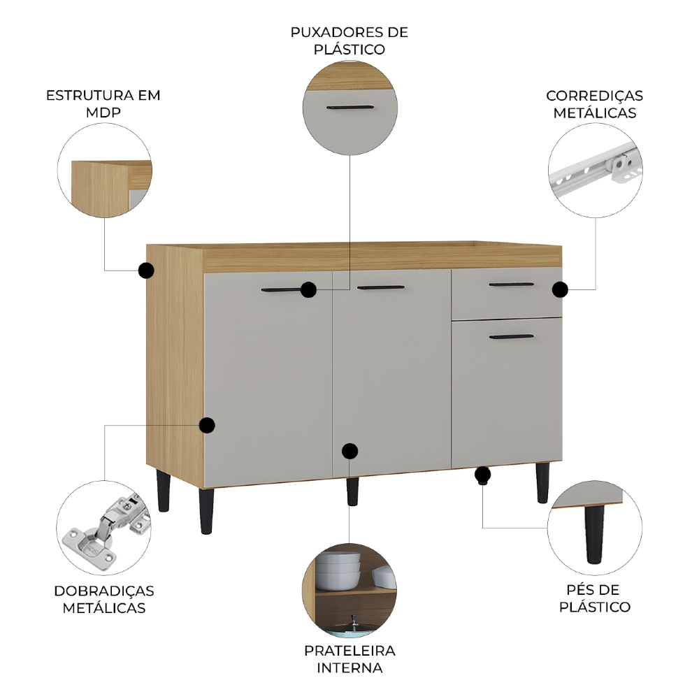Balcão de Cozinha Para Pia 120cm Classic Damasco/Off Z46 - Mpozenato