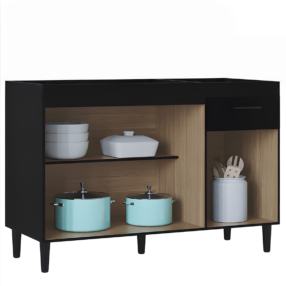 Balcão Gabinete de Pia para Cozinha 120cm 3 Portas Classic Z46 Preto - Mpozenato