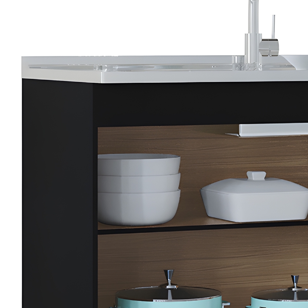 Armário Aéreo e Balcão de Cozinha com Pia Inox 120cm Classic Z46 Preto - Mpozenato