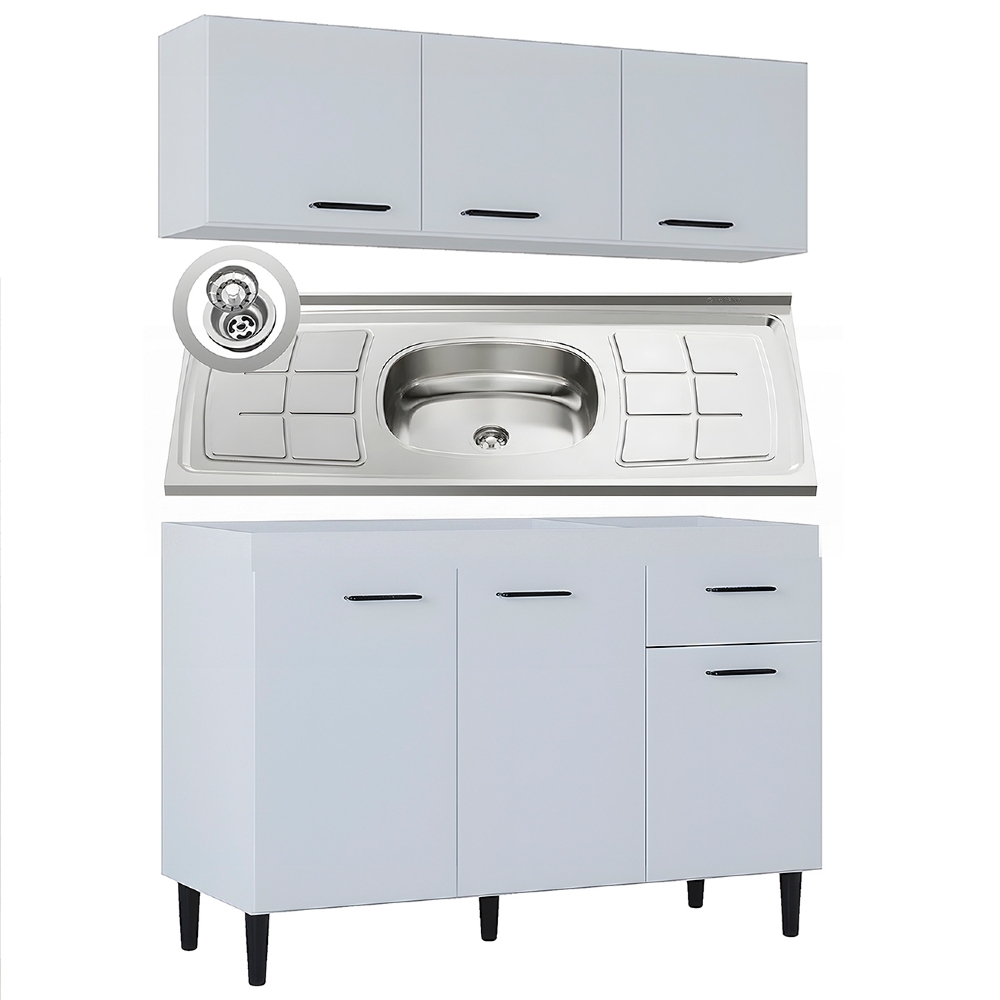 Armário de Cozinha CP01 Com Pia Inox Classic Z46 Branco - Mpozenato