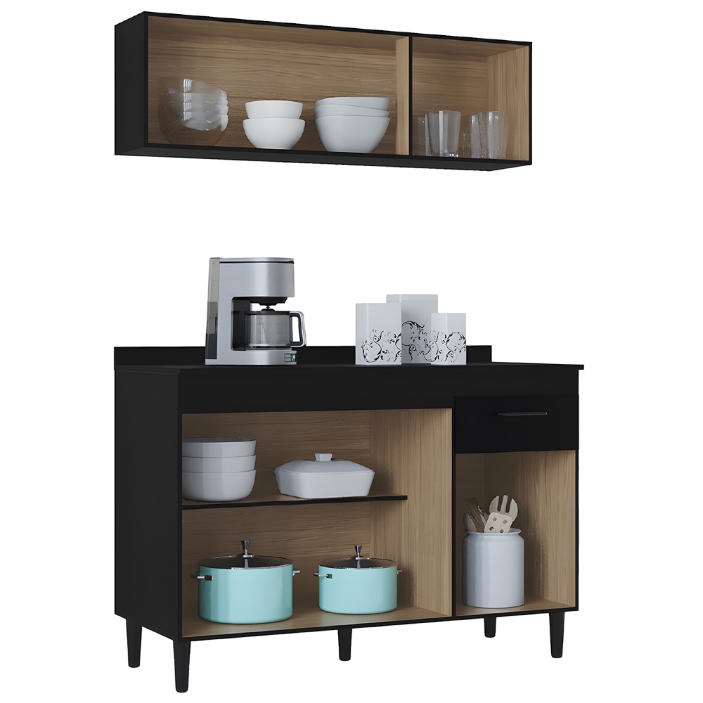 Armário Aéreo e Balcão de Cozinha 120cm com Tampo Classic Z46 Preto - Mpozenato