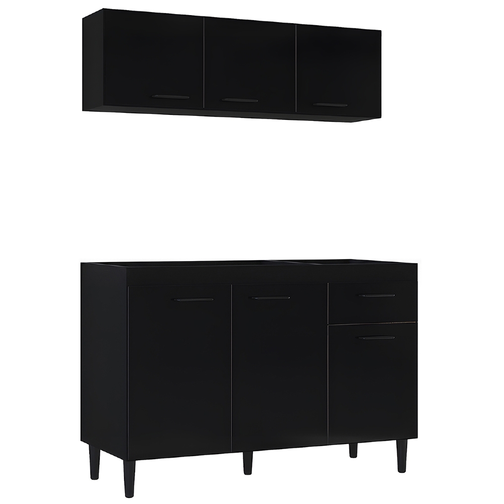 Armário Aéreo com Balcão Gabinete de Pia 120cm sem Tampo Classic Z46 Preto - Mpozenato