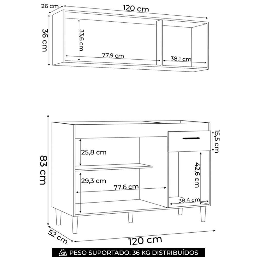 Armário de Cozinha CP01 Sem Tampo Classic Z46 Branco - Mpozenato