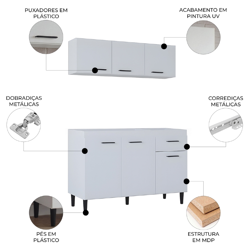 Armário de Cozinha CP01 Sem Tampo Classic Z46 Branco - Mpozenato