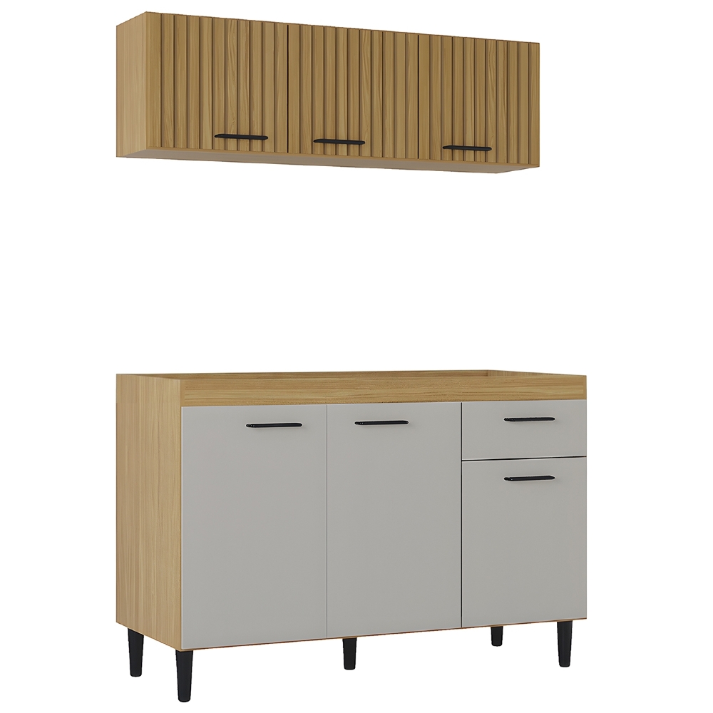 Armário de Cozinha e Balcão 120cm Classic Ripado Damasco/Off Z46 - Mpozenato