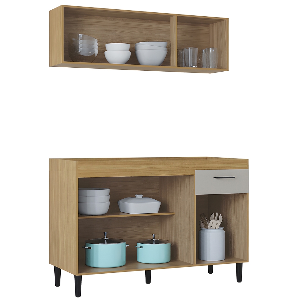 Armário de Cozinha e Balcão 120cm Classic Ripado Damasco/Off Z46 - Mpozenato
