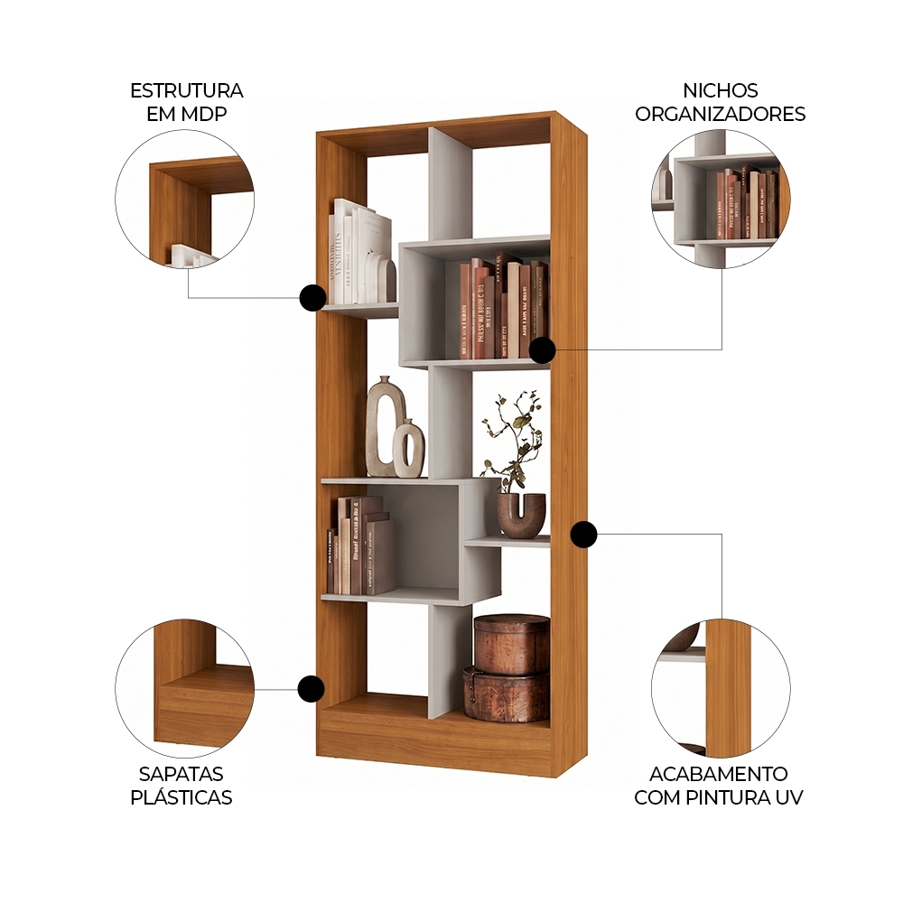 Estante Livreiro 73cm Com Nichos Dora Cinamomo/Off Z49 - Mpozenato