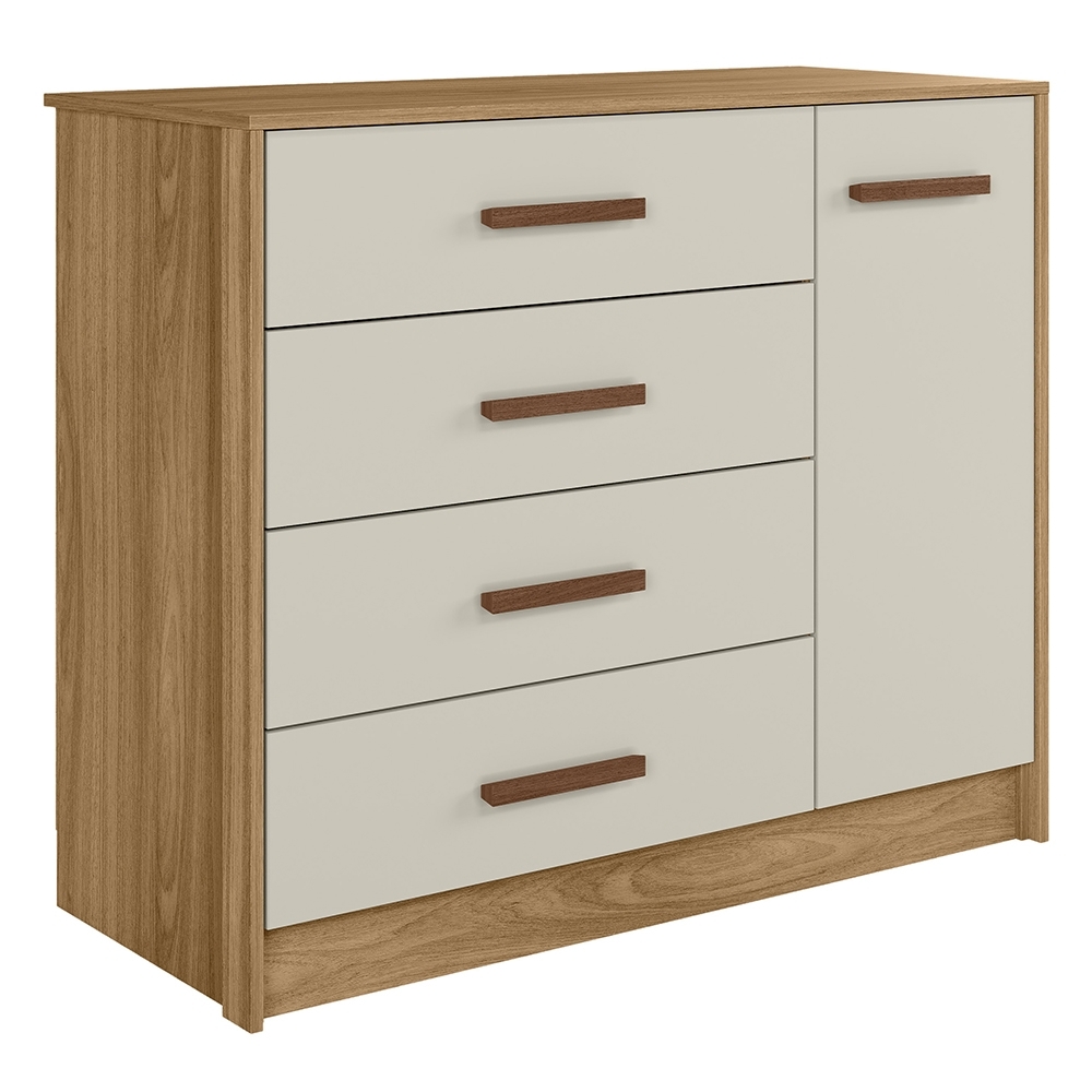 Cômoda Quarto 90cm 4 Gavetas 1 Porta Belluno Nature/Off Z49 - Mpozenato