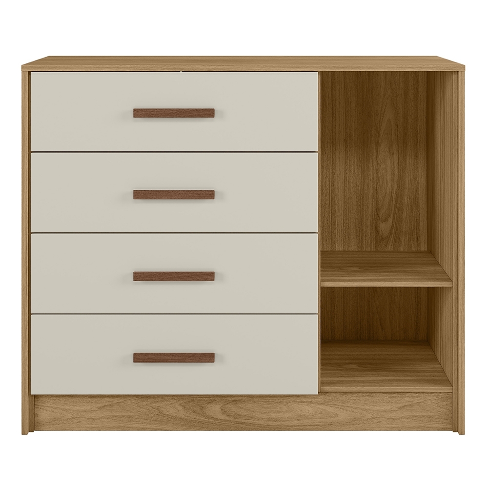 Cômoda Quarto 90cm 4 Gavetas 1 Porta Belluno Nature/Off Z49 - Mpozenato
